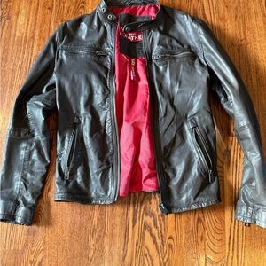 Superdry BROWN Leather Jacket with Red Lining